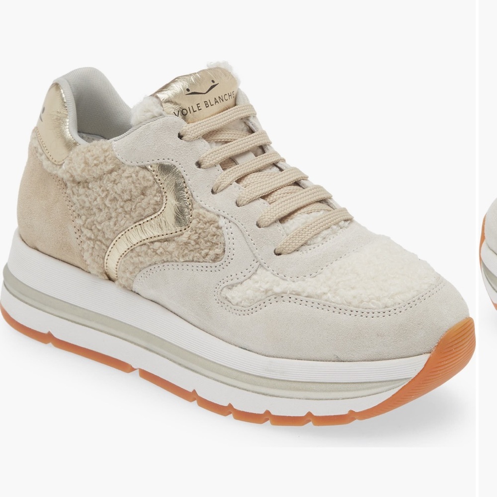 NIB 37 Voile Blanche Maran Suede Sneaker in Wool Ecru